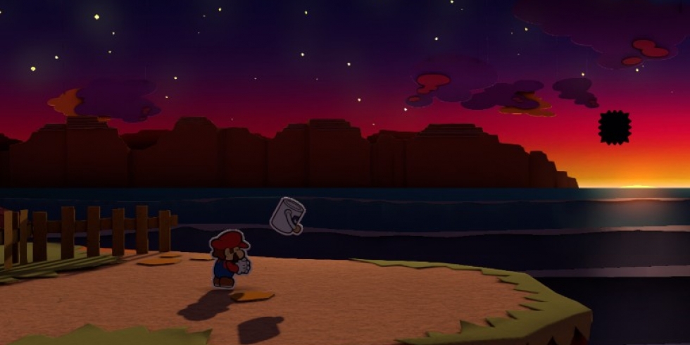 Paper Mario Colour Splash synkkä maisema